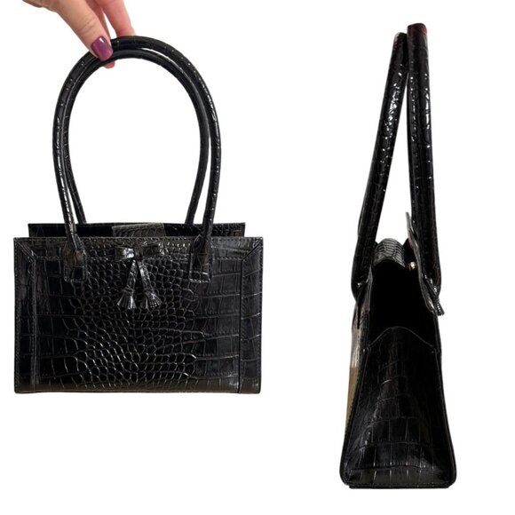 2000'S VINTAGE BLACK CROC PRINT MINI HANDBAG LIZ CLAIBORNE PURSE EUC - Picture 3 of 6